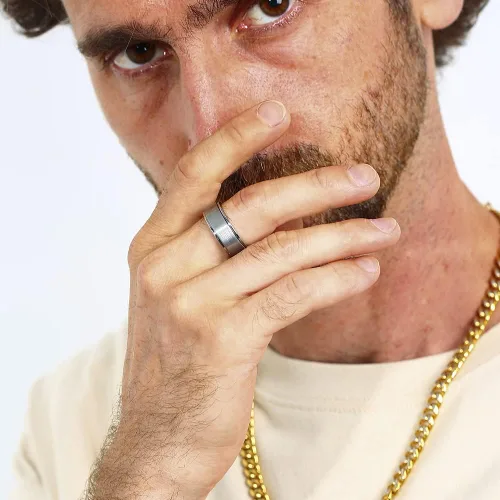 Miniatura 2 de Anillo giratorio de titanio de tungsteno de 0.2360.315 pulgadas para hombre, tamaño medio, sin níquel, anillo de ansiedad para hombres y mujeres