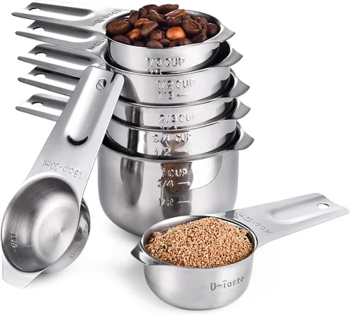 Miniatura 10 de U-Taste Juego de 15 tazas y cucharas medidoras: 7 tazas medidoras y 7 cucharas medidoras con 2 anillos en D y 1 tabla de conversión profesional