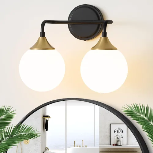 Miniatura 20 de Accesorios de Iluminación para Baño Negros, Iluminación Moderna de Tocador Sobre Espejo, Aplique de Pared Negro Mate Moderno de Mediados de Siglo