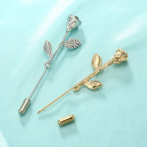 Miniatura 3 de Broche de solapa floral rosa para hombre, broche de broche para traje de esmoquin, accesorio de ramillete (dorado)