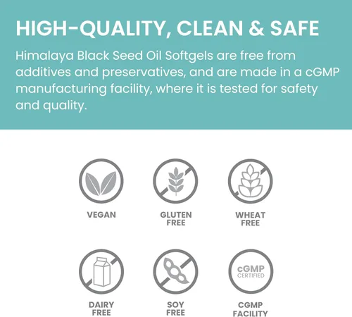 Miniatura 5 de Himalaya Cápsulas Blandas de Aceite de Semilla Negra, Aceite de Semilla Negra Prensado en Frío y Sin Refinar para el Bienestar, Sin OGM, Vegano, Sin