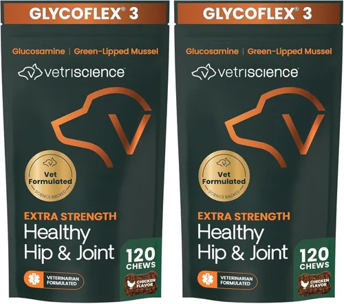 Miniatura 13 de VetriScience Glycoflex 3 Suplemento para cadera y articulaciones para perros, suplemento de máxima fuerza para perros con glucosamina, MSM, mejillón
