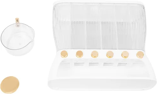 Miniatura 9 de Dispensador de alimentos secos, 6 recipientes de almacenamiento de alimentos secos de rejilla, cubo de almacenamiento montado en la pared con taza