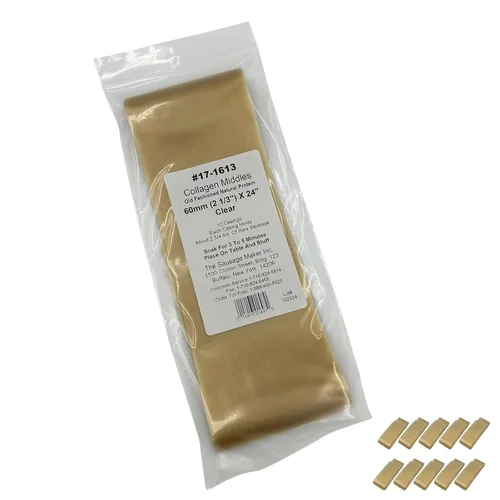 The Sausage Maker® Fundas de colágeno transparente de 60 mm para hacer salchichas - Paquete de 10, funda no comestible para salchicha cocida,