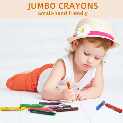 Miniatura 2 de Lebze Crayones Jumbo para niños pequeños, 16 colores no tóxicos, crayones grandes fáciles de sostener para niños, seguros para bebés y niños Flor