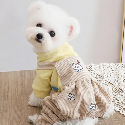 Miniatura 44 de Ropa de invierno para perros, camisas a cuadros para mascotas, elegante mono con babero para perros pequeños, lindos dibujos animados, monos