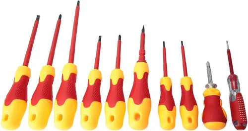 Miniatura 8 de 10PCS Multifunction Electrician Insulated Screwdriver Set, Slot and Cross Screwdrivers with 1000V Shockproof Red Handle, Magnetic Tips for Tight