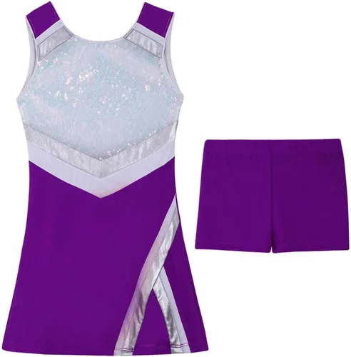 Miniatura 6 de TiaoBug Uniformes de animadoras para niñas y niñas, disfraces de animadora, lentejuelas brillantes, traje de baile de jazz, hip hop, disfraz de baile