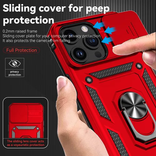 Miniatura 2 de SunStory Funda compatible con iPhone 15 con protector de pantalla HD, cubierta de cámara deslizante y soporte de anillo giratorio, [grado militar]