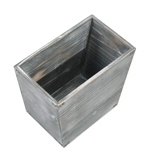 Miniatura 3 de Cubo de basura de madera con antorchas de estilo rústico gris con soportes de metal decorativos para dormitorio, sala de estar, baño y oficina (gris)