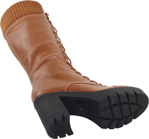 Miniatura 7 de Generation Y Botas de combate hasta la rodilla para mujer, con cordones, tacón grueso, cierre de cremallera