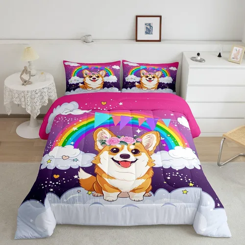 Miniatura 16 de Erosebridal Juego de edredón arcoíris para niños y niñas, bonito juego de ropa de cama de llama tamaño individual, juegos de edredón de alpaca