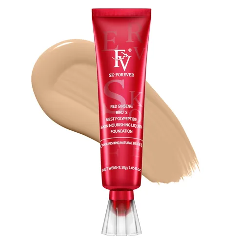 FV Base de maquillaje líquida dewy, fórmula hidratante suave y ligera, cobertura media-completa de larga duración con acabado natural, base Beige
