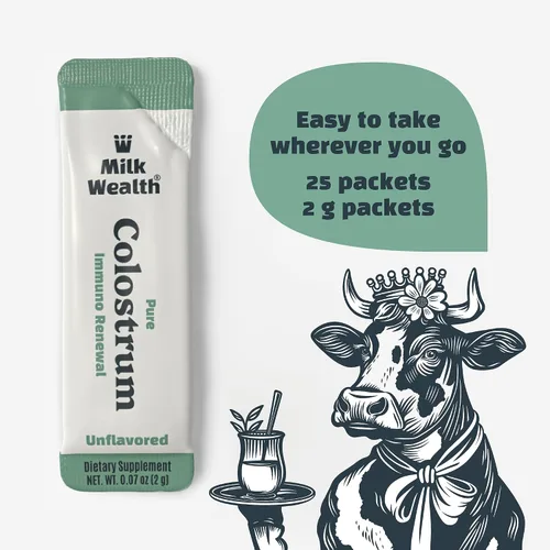 Miniatura 2 de Milk Wealth™ Polvo de calostro bovino 1.76 oz IgG natural y liofilizado Apoyo para la salud inmune e intestinal Alimentado con pasto y sin