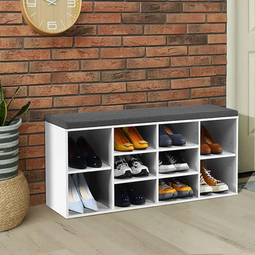 Miniatura 8 de Giantex Banco de almacenamiento de zapatos con cojín, banco de zapatos de entrada, estantes ajustables, banco organizador de zapatos de 10 cubos