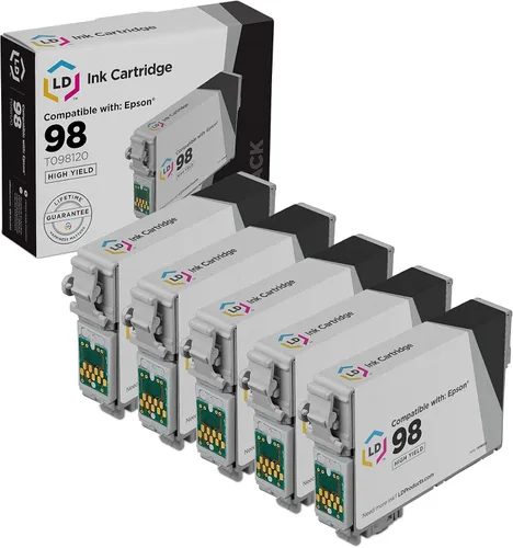LD Productos Cartucho de tinta remanufacturado Reemplazo para Epson 98 T098120 (paquete de 5 - Negro) Compatible con los siguientes modelos de