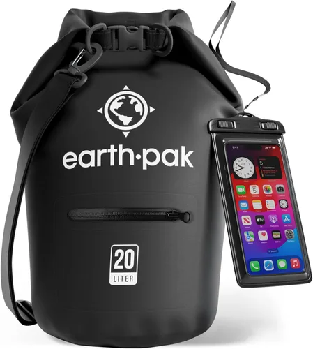 Earth Pak Bolsa seca impermeable con bolsillo con cremallera, mochila impermeable para mantener el equipo seco Negro