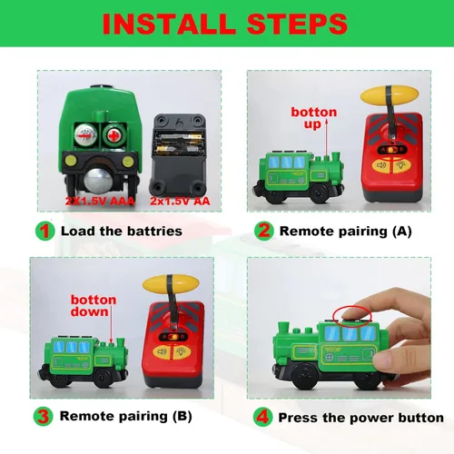 Miniatura 5 de Juego de locomotora de tren operado por batería para pistas de tren de madera, vehículos de tren de motor potente, trenes eléctricos con control