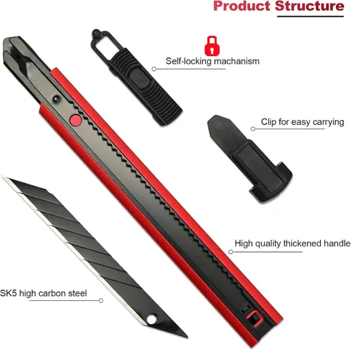 Miniatura 3 de FOSHIO Cuchillo utilitario retráctil con hoja a presión de 30 grados de 0.354 in, cortador de caja para cartón, cartón y caja, uso en la oficina