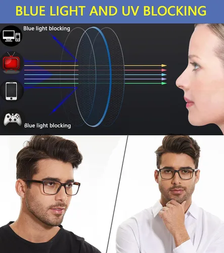 Miniatura 6 de Gafas de lectura con bloqueo de luz azul para hombres, paquete de 4 elegantes lectores de computadora con bisagras de resorte, filtro Paquete de 4