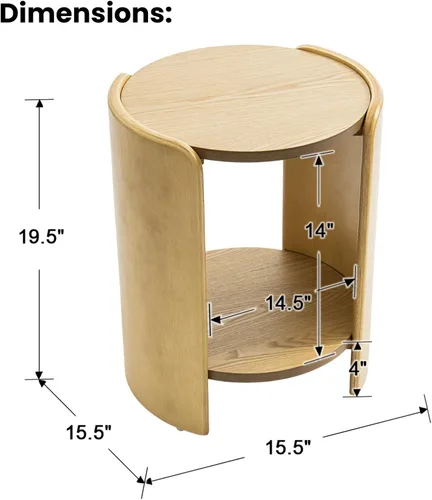 Miniatura 2 de DUOMAY Mesa auxiliar de madera, mesa auxiliar redonda de 15.5 pulgadas de ancho con estante de almacenamiento, mesita de noche moderna de mediados