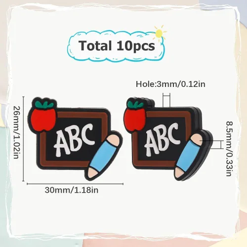 Miniatura 2 de SUNNYCLUE 1 caja de 10 cuentas focales de silicona para profesores, cuentas en forma de pizarra a granel de 1.024 x 1.181 in, de goma de doble cara