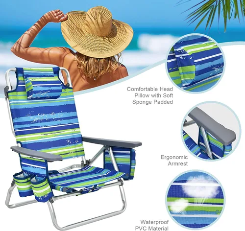 Miniatura 6 de S AFSTAR Juego de sillas de playa plegables, paquete de 2 sillas plegables y mesa pequeña de aluminio, sillas de camping ajustables de 5 posiciones