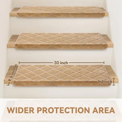 Miniatura 2 de Peldaños Bullnose Antideslizantes 9.5" x 30", 2 Piezas Peldaños de Alfombra para Escalones de Madera Interior con Protección de Bordes, Alfombras