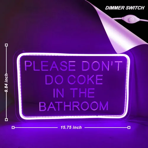 Miniatura 2 de Letrero de neón LED morado con texto en inglés «Please Don't Do Coke In The Bath» con USB para el hogar, dormitorio, baño, sala de juegos, bar