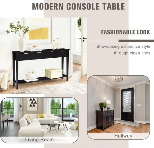 Miniatura 7 de Mesa consola con cajón, mesa de entrada larga estrecha con estante inferior para pasillo, entrada y sala de estar, color negro