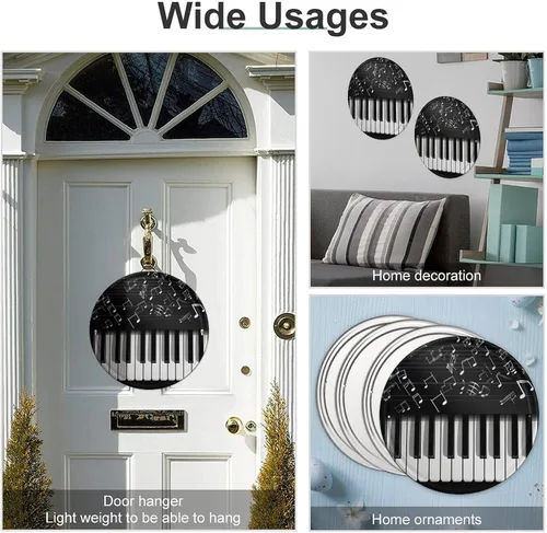 Miniatura 3 de Circular Metal Wall Art Iron Wall Hanging - Piano Keys with Musical Notes Vintage Industrial Tin Sign with Pre-Drilled Holes, Retro Round Metal Art