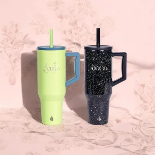 Miniatura 9 de Vaso personalizado de 40 onzas con asa y pajilla, taza de acero inoxidable personalizada para bebidas frías y calientes, taza de viaje con 2 popotes