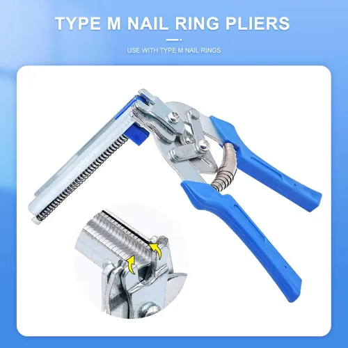 Miniatura 5 de Alicates de anillo de uñas tipo M para esgrima con 2400 clips M, kit de alicates de anillo de cerdo, herramienta de mano de reparación de tapicería