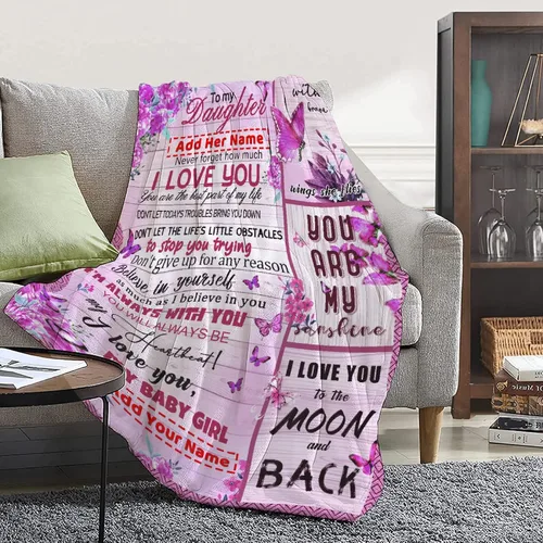Miniatura 3 de Manta personalizada para mi hija de mamá y papá 40x50 pulgadas, manta ligera de franela, regalo con nombre personalizado, manta súper suave y cómoda