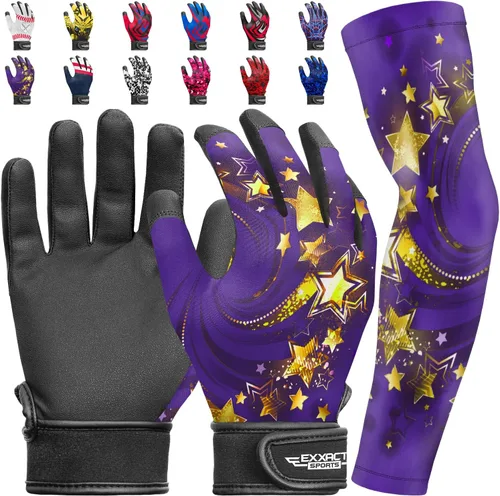 Miniatura 7 de Guantes de bateo para jóvenes de Exxact Sports con mangas para brazos para niños y niñas, guantes de béisbol para niños para bateo de sóftbol
