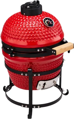 Miniatura 2 de Vasitelan Parrilla de carbón portátil de cerámica de 13 pulgadas, parrilla de carbón Kamado BBQ (rojo)