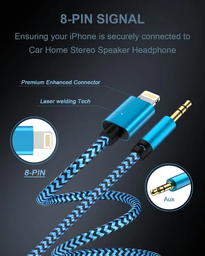 Miniatura 3 de [Paquete de 2/3.3 pies] Cable auxiliar Lightning a 3.5mm para iPhone, [certificado Apple Mfi] Cable de audio auxiliar para iPhone para coche, hogar