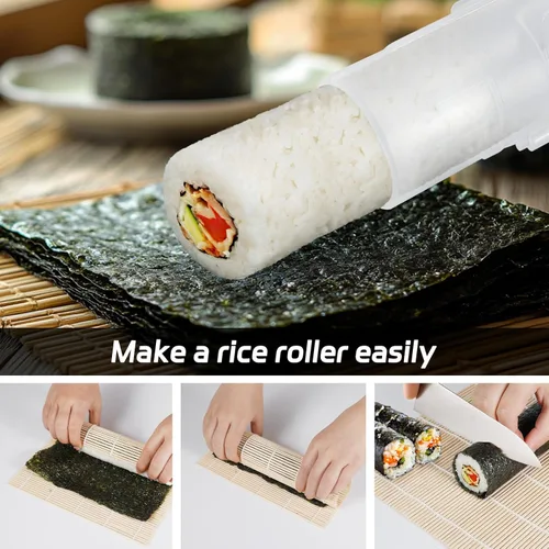 Miniatura 4 de Kit de fabricación de sushi, rodillo de sushi mejorado de 11.8 pulgadas, kit de sushi para hacer sushi, sushi bazooka fácil de hacer, color blanco