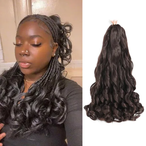 Miniatura 37 de Cabello Rizado Francés para Trenzar de 18 Pulgadas, 8 Paquetes Color Borgoña - Cabello para Trenzar Pre-Estirado con Rebote - Extensiones de Cabello