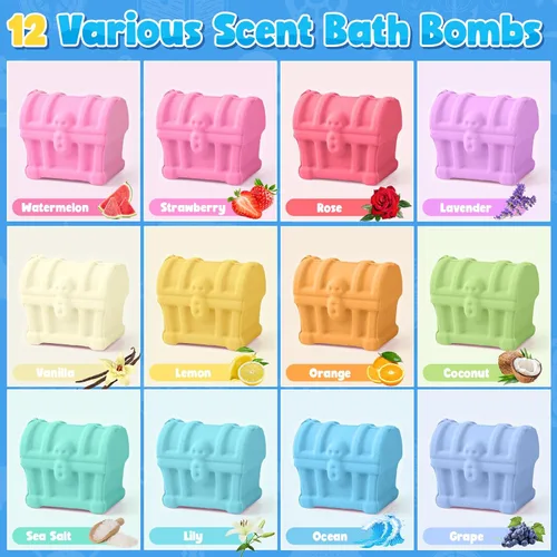 Miniatura 3 de Toylink Bombas de baño para niños con juguetes de gemas de buceo en el interior, paquete de 12 bombas de baño de cofre del tesoro con accesorios