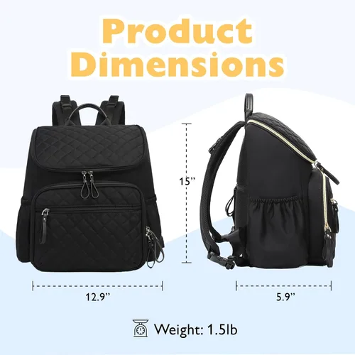 Miniatura 2 de LORADI Mochila ligera para pañales con clips para cochecito, bolsillos aislados, artículos esenciales para baby shower, color negro