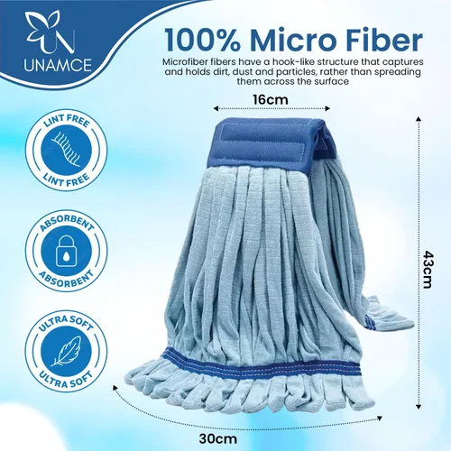 Miniatura 4 de Paquete de 2 cabezales de trapeador de microfibra resistentes de repuesto, resistente, azul, lavable a máquina, extra absorbente, extra grande