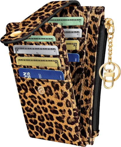Miniatura 8 de Cartera delgada pequeña para tarjetas para mujeres – Linda cartera con llavero con bloqueo RFID que sostiene 7 tarjetas, diseño de moda de cuero