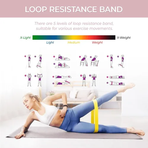 Miniatura 3 de Banda de resistencia, banda de pilates, bandas de entrenamiento para mujeres, banda de resistencia figura 8, juego de 14 bandas de ejercicio