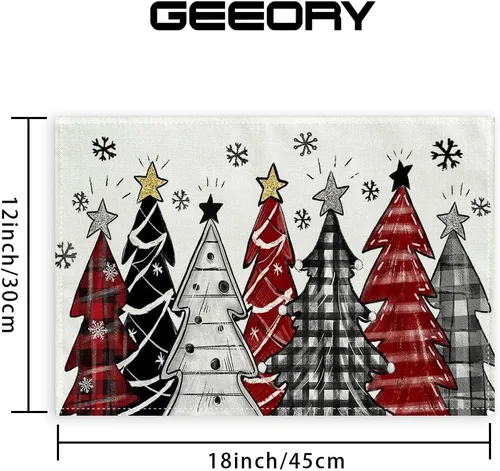 Miniatura 4 de GEEORY Manteles Individuales de Navidad 12x18 Pulgadas Juego de 4, Árboles de Navidad Copos de Nieve Invierno Estacional Vacaciones Estilo Granja