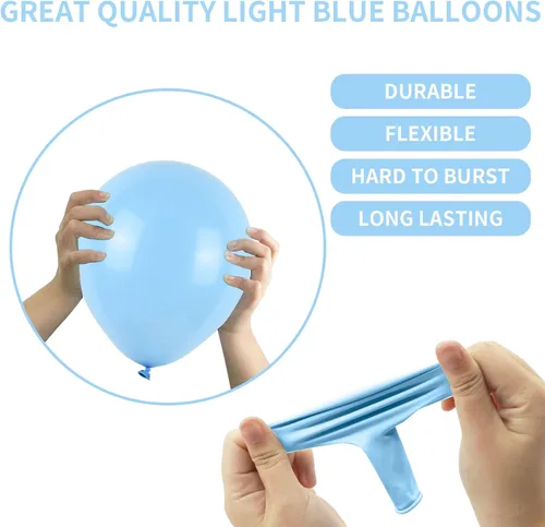 Miniatura 6 de Globos azul claro de látex de 5, 10, 12, 18 pulgadas, diferentes tamaños, 103 piezas de globos mate azul cielo azul bebé para decoración de fiesta