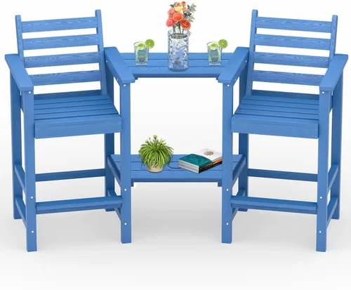 Miniatura 10 de PLUUV Juego de 2 sillas Adirondack altas, sillas Adirondack de altura de barra para balcón de polietileno HDPE resistente a todo clima con bandejas