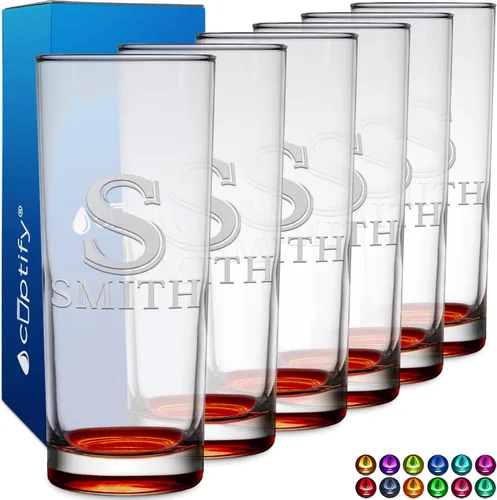 Miniatura 80 de Highball personalizado de 10.5 onzas con fondo negro, vaso Collins alto personalizado, cóctel de bebida mixta recta, inicial con nombre de regalo