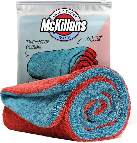 McKillans® Toalla de secado de coche extra grande de doble color XL, sin bordes, ultra suave y absorbente, 36 x 28 pulgadas, toalla de microfibra de