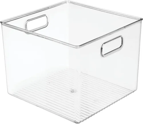 Miniatura 10 de mDesign Cesta organizadora de almacenamiento moderna de plástico con asas para la organización del baño, estantes, cubos, gabinetes, tocador